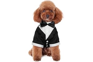 Kuoser Dog Tuxedo,Dog Wedding Suit with Bow Tie Formal Dogs Tux Pet Wedding Party Birthday Costume,Doggy Valentines Christmas Halloween Graduation Outfit Cosplay for Small Medium Large Dogs,Black M