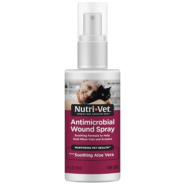 NUTRI-VET ANTIMICROBIAL WOUND SPRAY FOR CATS, CAT WOUND CLEANSER WITH ALOE AND VITAMIN E, HELPS SKIN CARE AND REDUCE PAIN, KITTEN SUPPLIES, 4 OZ