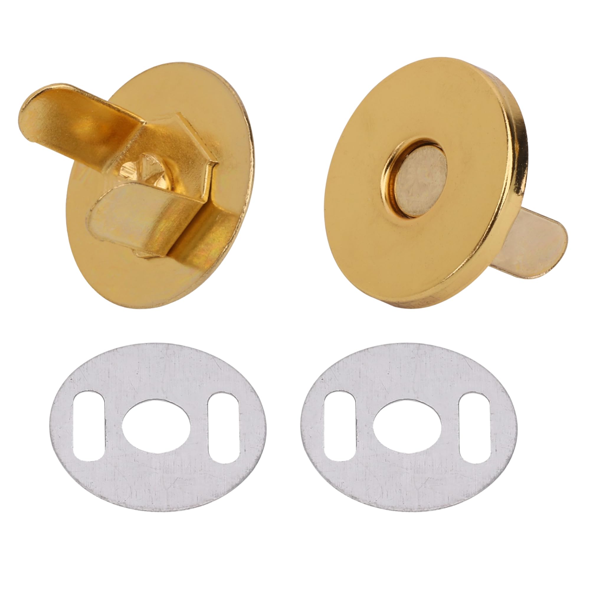 Trimming Shop 18mm Gold Magnetic Press Stud Clasps for Leather Craft, Lightweight Snap Fasteners for DIY Projects, Purses, Bags & Crafts with Two Metal Backing Washers, Pack of 10