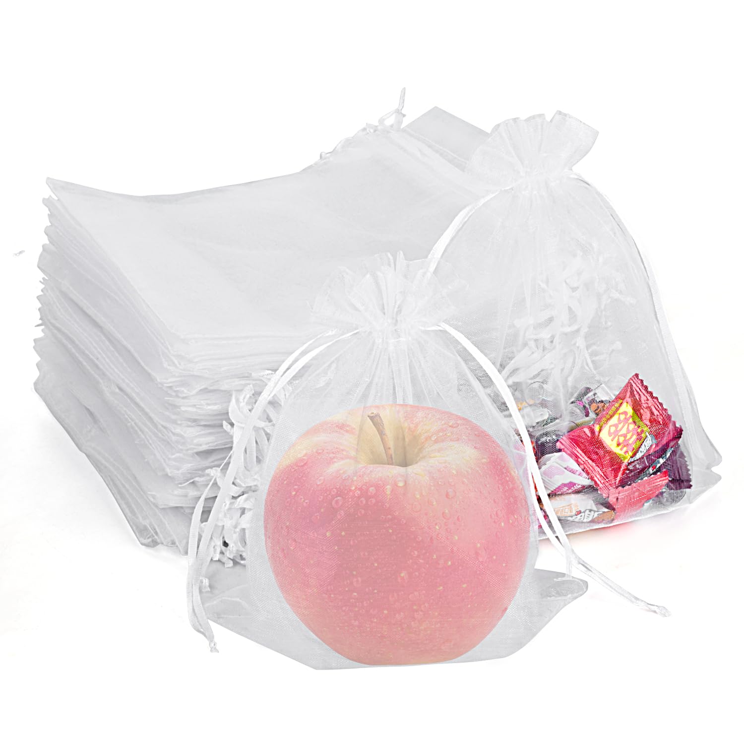 PLECUPE 100Pcs Organza Bags, Organza Gift Bags Large 20x30cm Wedding Favours Bags Jewelry Pouches with Drawstring for Wedding, Christmas, Birthday, Anniversary, Baptism -White