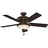 Hunter 52 inch Indoor Ceiling Fan with LED Light - Brown Ceiling Fan with Pull Chain, For Bedroom or Living Room, Standard Mo