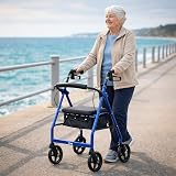 Drive Medical Blue 4 Wheel Walker Folding Rollator with Padded Seat view 4