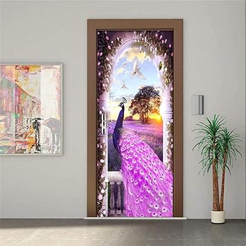 Amazon Com Tyhmty 3d Door Sticker Pvc Modern Purple Peacock