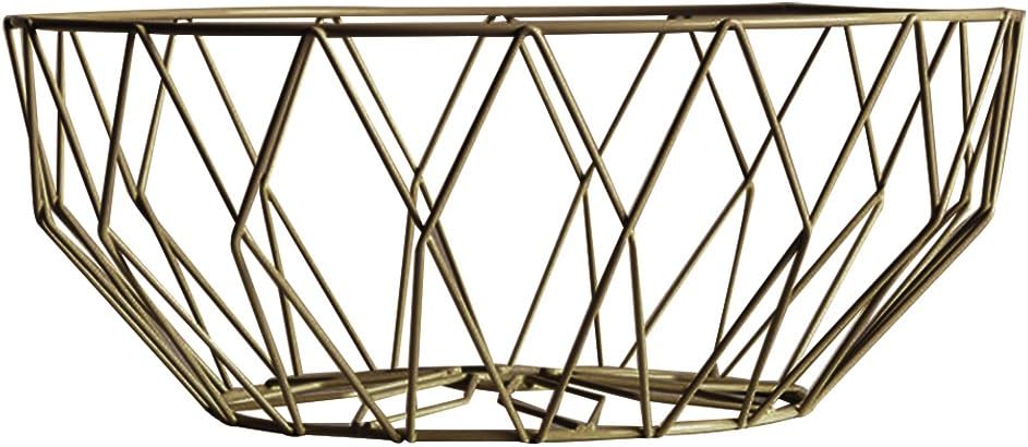Sue Supply Kitchen Simple Fruit Basket-style Living Room Fruit Bowl Home Iron Weave Snack Plate Novel Storage Basket(Black, gold and green)