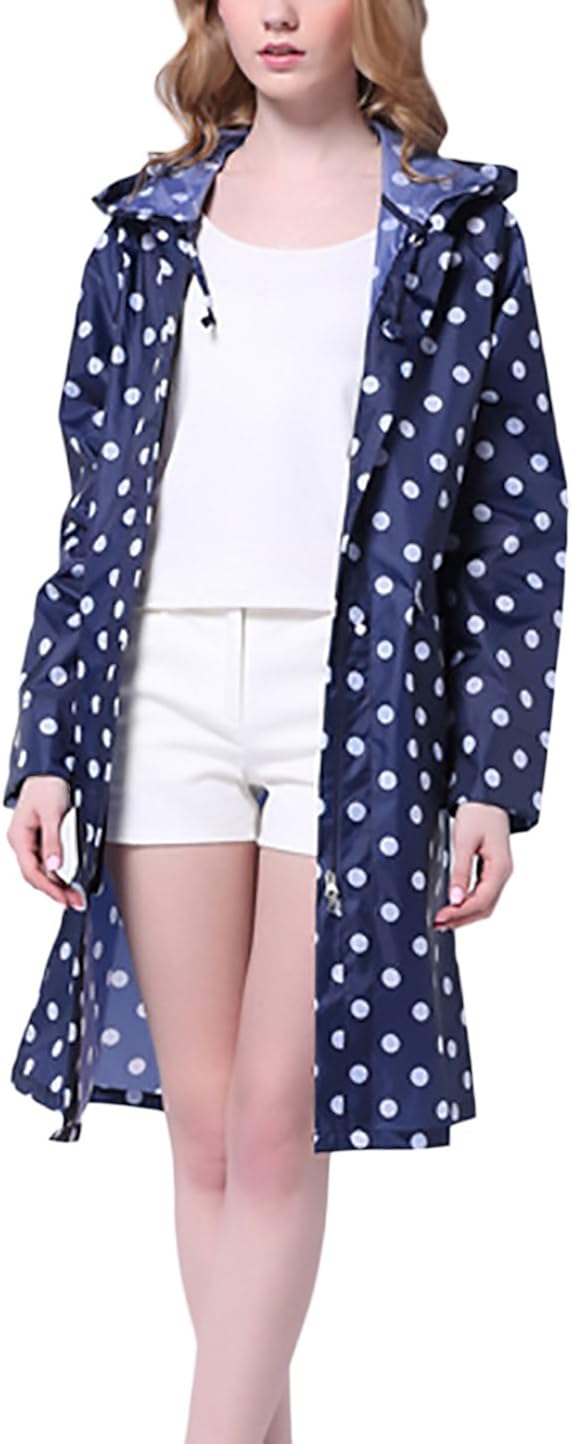 Damen Regenjacke Lang Mit Kirschdruck - Wasserdicht & Winddicht Für Fahrrad, Outdoor, Camping