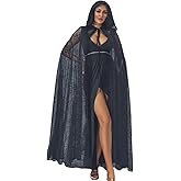 Aukmla Black Lace Hooded Cloak Long Sheer Cape Halloween Costume Cosplay Robe for Women