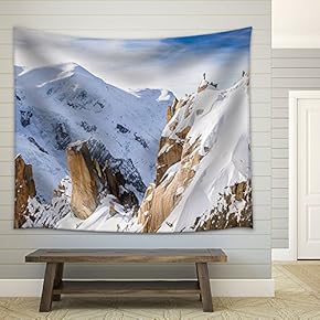 Snow Covered Mountains in Winter Adventure Concept - Fabric Wall Tapestry Home Decor - 51x60 inches