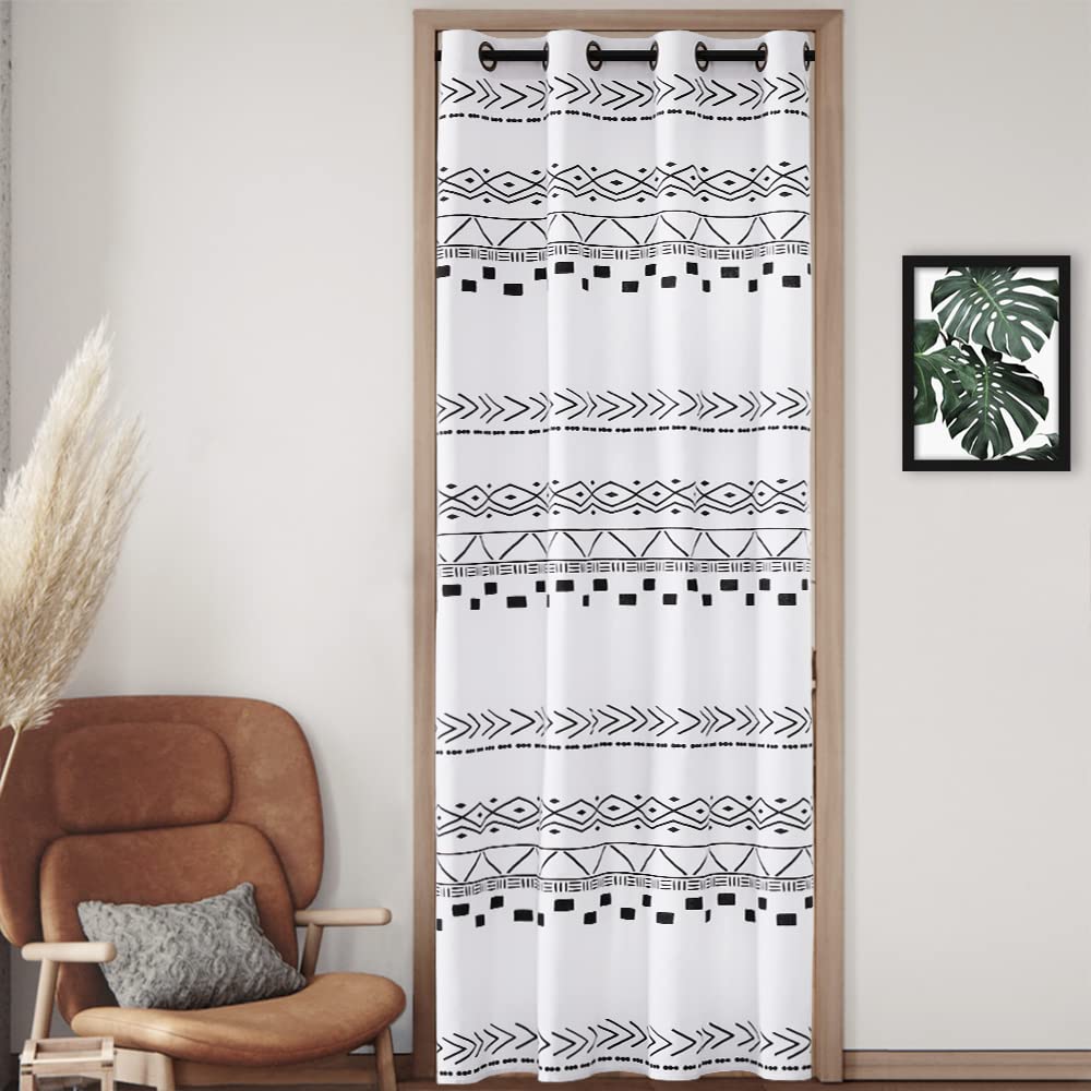 Photo 1 of Sliding Closet Curtains for Bedrooms Door,Accordion Look Privacy Temporary Boho Window Drape Geometric Print Patterned Design Blackout Curtain for Doorway Girl Dorm Nursery Farmhouse Decor,Black White