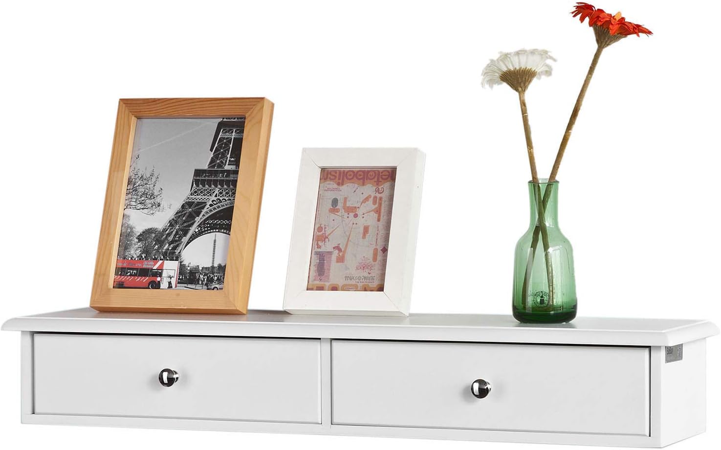 SoBuy® FRG43W Meuble d’entrée de Rangement, Étagère Murale 2 tiroirs