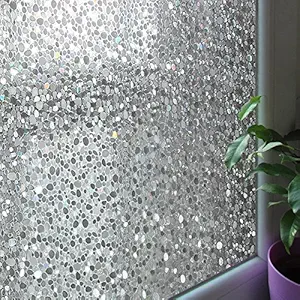 Leyden 3D Glass Window Films,No Glue Glass Sticker Cut Glass Cobble Pattern Static Decorative for Door Bathroom livingroom Office3Ft X 6.5Ft.(90 x 200cm)