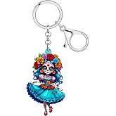 NEWEI Acrylic Day of the Dead Creepy Doll Keychain Keyring Halloween Gifts for Women Spooky Voodoo Dolls Car Keys Accessories