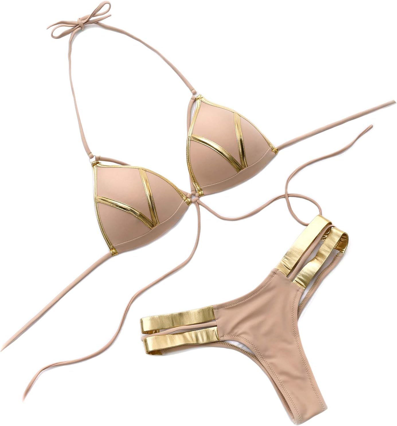 Velius Women's Sexy Push up Padded Bandage Bandeau Bikini Two Piece Set Swimsuit