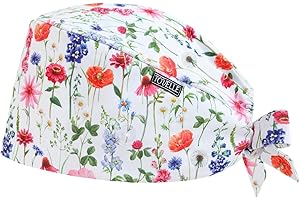 TOVELLE Floral Double-Sided Printed Scrub Caps for Women with Buttons, Adjustable Helps Reduce Static Buildup Medical Hats, Cute and Breathable Surgical Caps with Sweatband for Long Hours