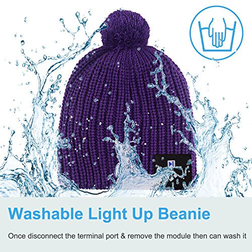 Mydeal LED String Light Up Beanie Hat Knit Cap with Copper Wire Colorful Lights 4 feet 18 LEDs for Men Women Indoor and Outdoor, Festival, Holiday, Celebration, Parties, Bar, Christmas Gifts - Purple