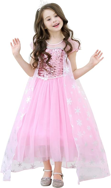 Amazon Misoamiso 子供 アナ雪 エルサ風 半袖 コスチュームドレス コスプレ ワンピース 女の子 キッズ パーティードレス ハロウィン衣装 Halloween特集 クリスマス ティアラ付き ピンク 100 キッズコスチューム ホビー