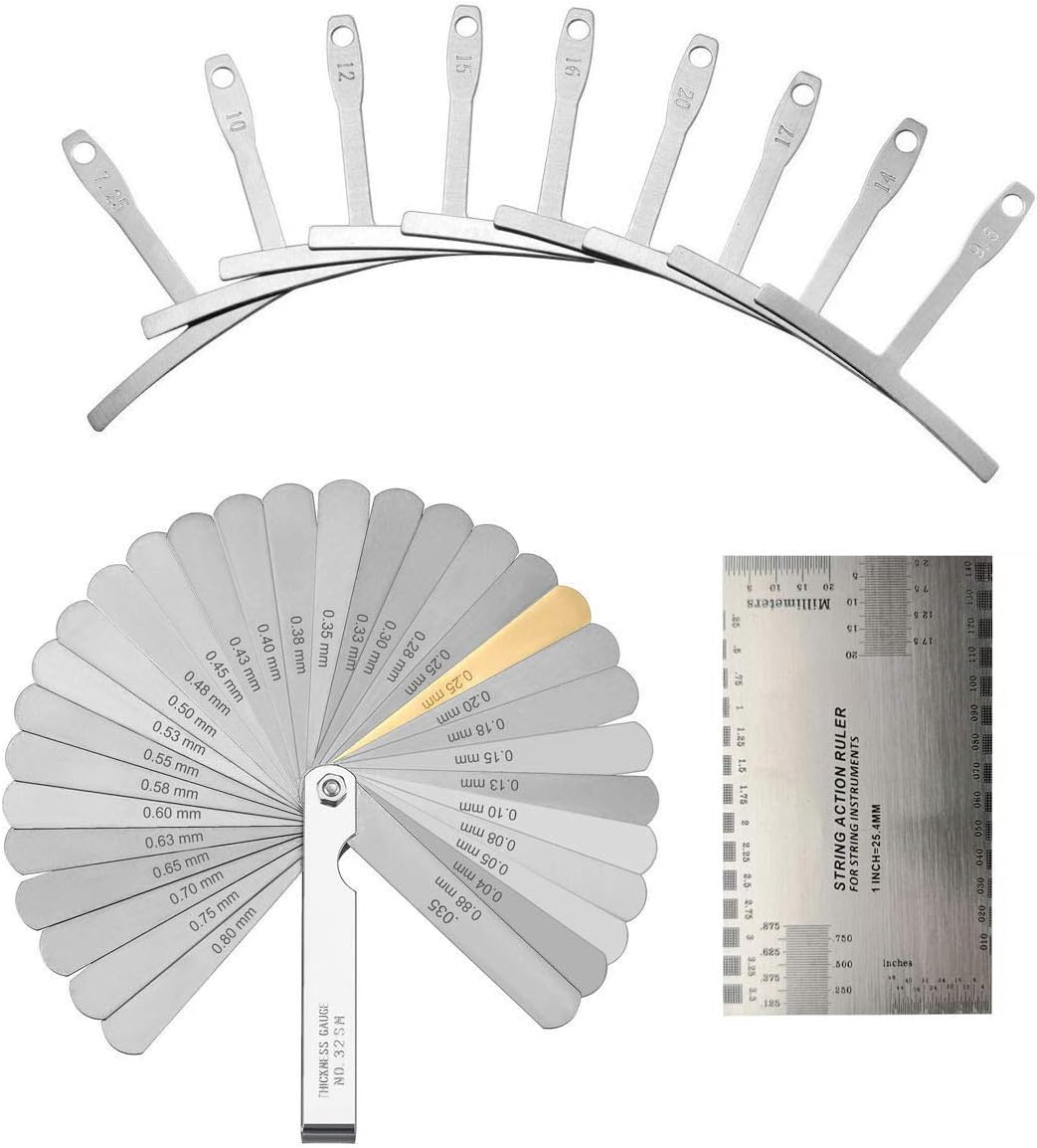 Yooaky Guitar Luthier Tools Set-Including Guitar String Action Ruler,Understring Radius Gauge,and 32 Blades Feeler Gauge Metric