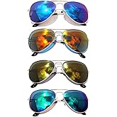 OWL Aviator Sunglasses Vintage Gold Metal Frame Assorted Mirror Lenses (4 PACK)