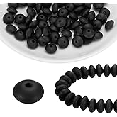 HARFINGTON 100Pcs Silicone Beads 12mm Lentil Rubber Focal Beads Bulk for Pens Keychain Bracelet Necklace DIY Crafts Making, Black