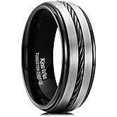 King Will Men's Tungsten Carbide Ring with Steel Rope Inlay | 8mm Comfort Fit Wedding Band, Sizes 7-12 | Scratch-Resistant