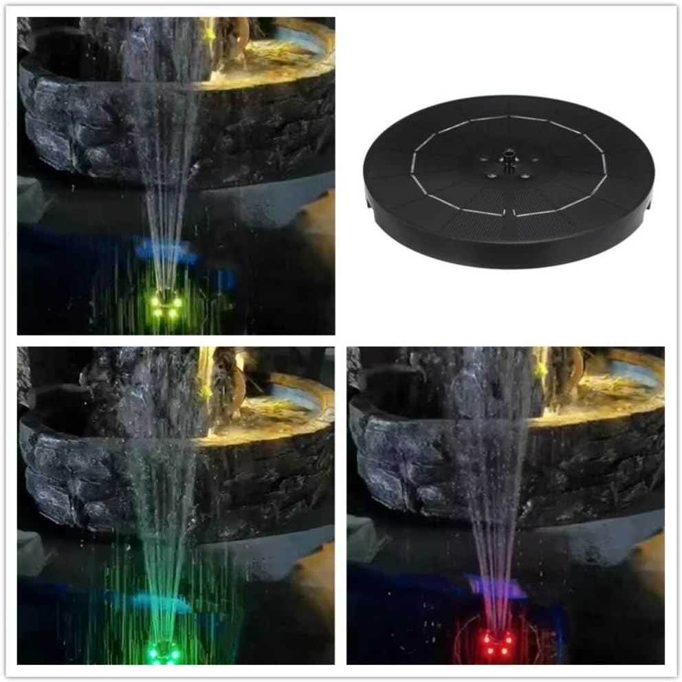 Solar Fountain Pump, 3.8W Circle Garden Solar Powered Water Pump Solar Panel Kit with Night Colorful Breathing Lights Water Pump for Pond, Fountain, BirdBath, Garden Decoration, Water Cycling: Home & Kitchen