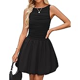 ZESICA Womens Summer Sleeveless Bubble Mini Dress 2026 Boat Neck Ruched A Line Short Cocktail Party Dresses