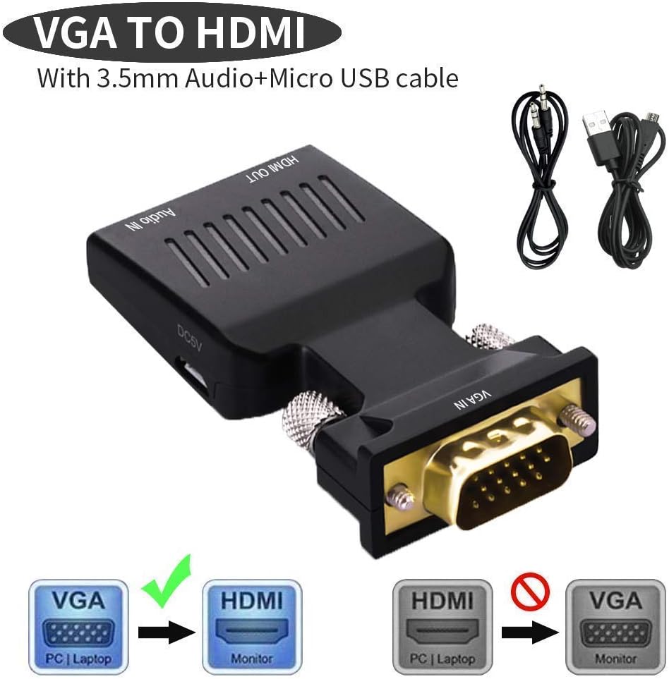 Tobo™ VGA Male to HDMI Female Converter Adapter HD 1080P HDMI Input Signal Audio Output Coaxial with USB Cable Audio Cable (Black)(TD-0182)