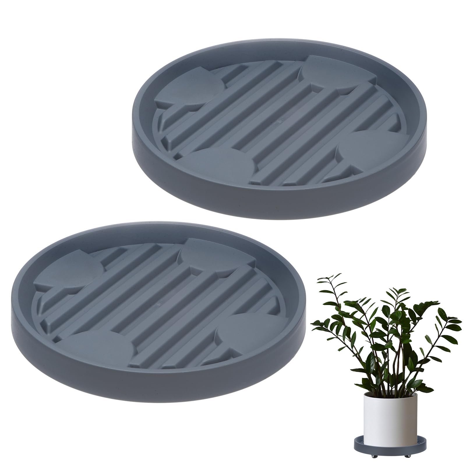 M METERXITY 2-Pack Plant Stand with Wheels, 25cm Round Plant Dolly with Hidden Rolling Casters for Indoor/Outdoor Flower Pot/Garden Planter, 360° Plant Pallet Trolley [110lbs, Grey]