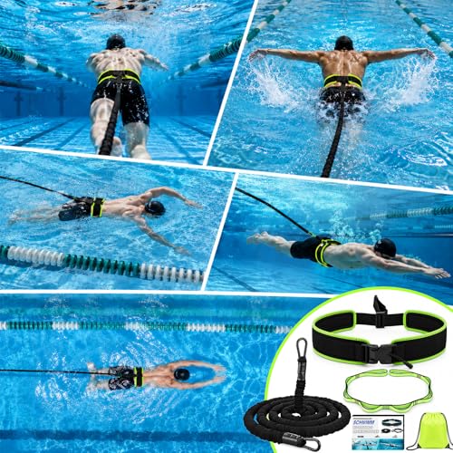 PeakQust Swimming Belt for Pool, Swimming Trainer with 3.5-8.5 m Adjustable Swimming Rope, Swimming Trainer Belt for Any Swimming Pool