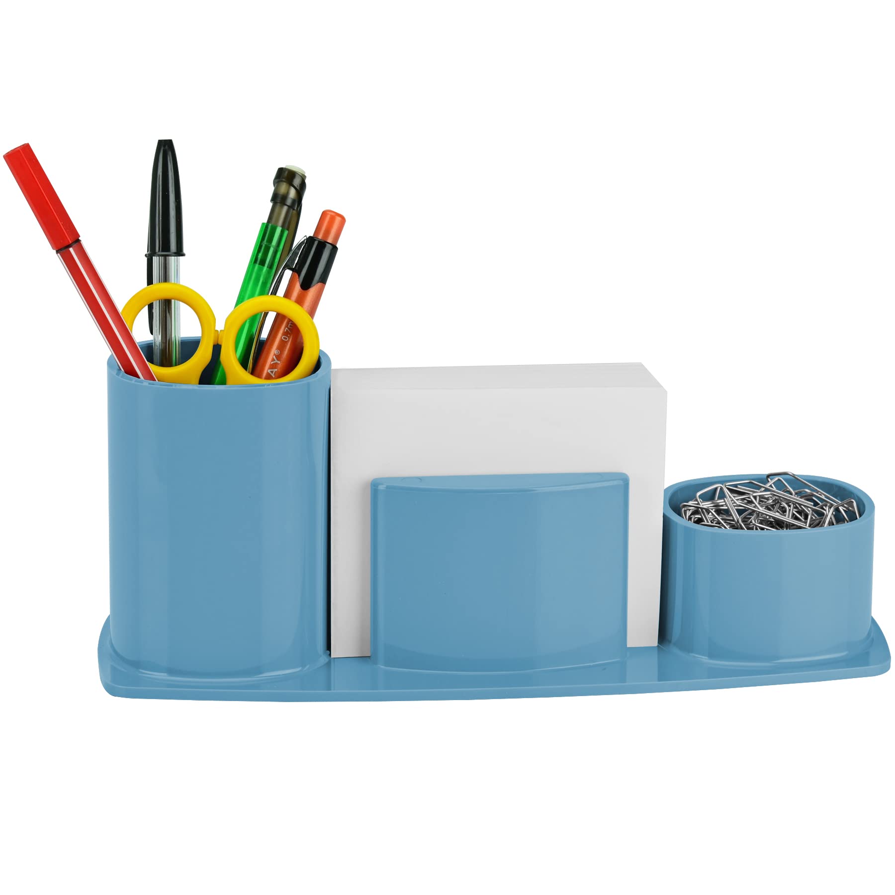 Acrimet Millennium Desk Organizer Cup Caddy – Plastic Desktop Holder for Pen, Pencil, Clips, Desk Accessories & Memo Paper – Includes 200 Sheets of Memo Paper (Solid Blue Color)