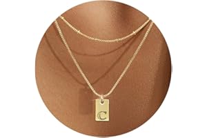 Krfy Initial Necklaces for Women 14K Gold Plated Letter Necklace Dainty Gold Name Necklace Personalized Initial Tag Pendant Necklace for Women Trendy Gold Jewelry