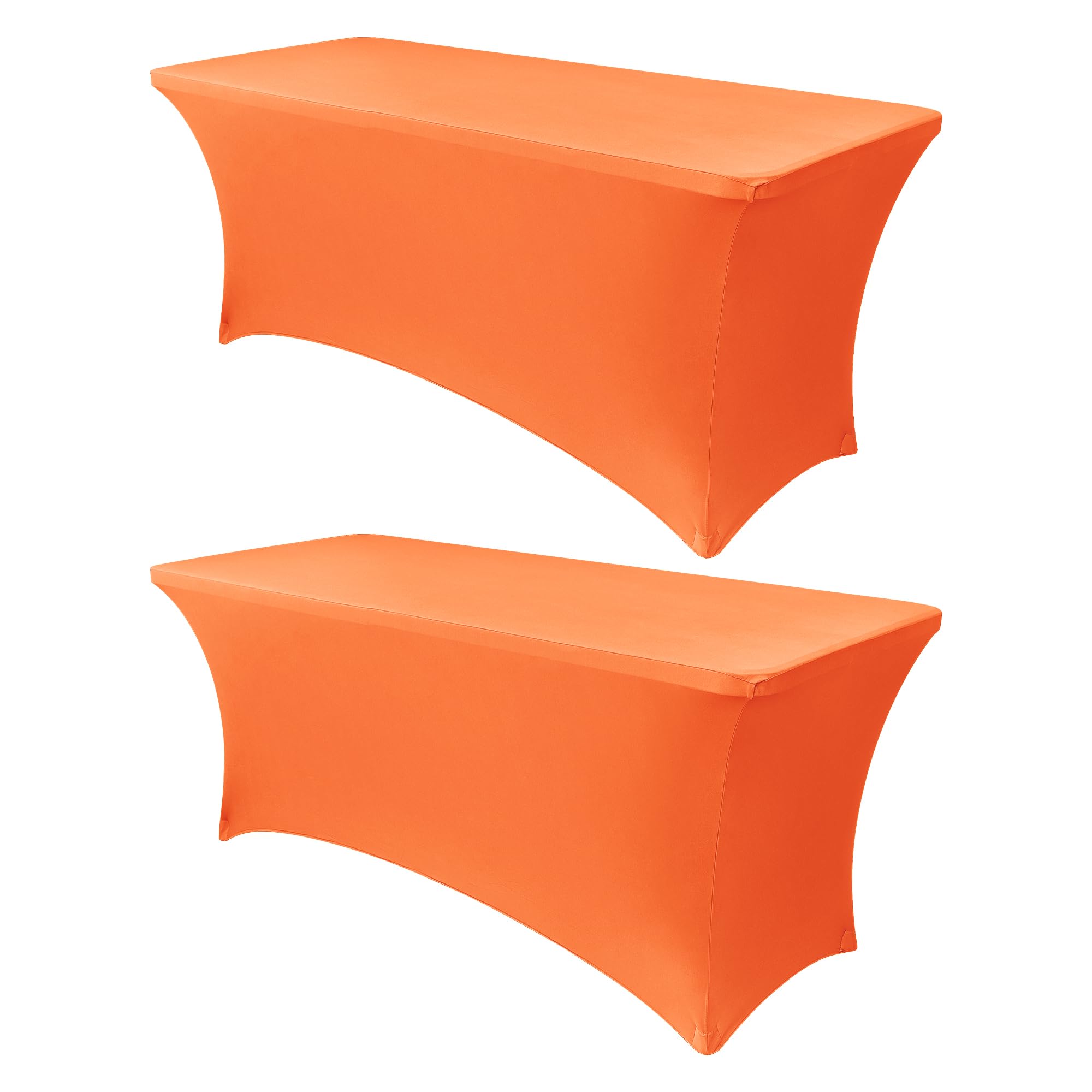 Obstal 8Ft Stretch Spandex Table Cover for Standard Folding Tables - 2 Pack Universal Rectangular Fitted Tablecloth for Party, Banquet, Events, Trade Show (Orange, 96L x 30W x 30H Inches) Image
