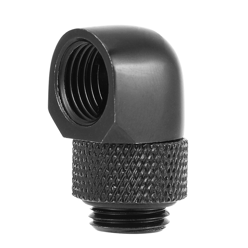 90 Degrees Thread Elbow Connector, PC Water Cooling Two-Touch Fitting G1/4 Thread Elbow Barb Connector Compact and Flexible, Easy to Screw on and Off for Tube(Black)