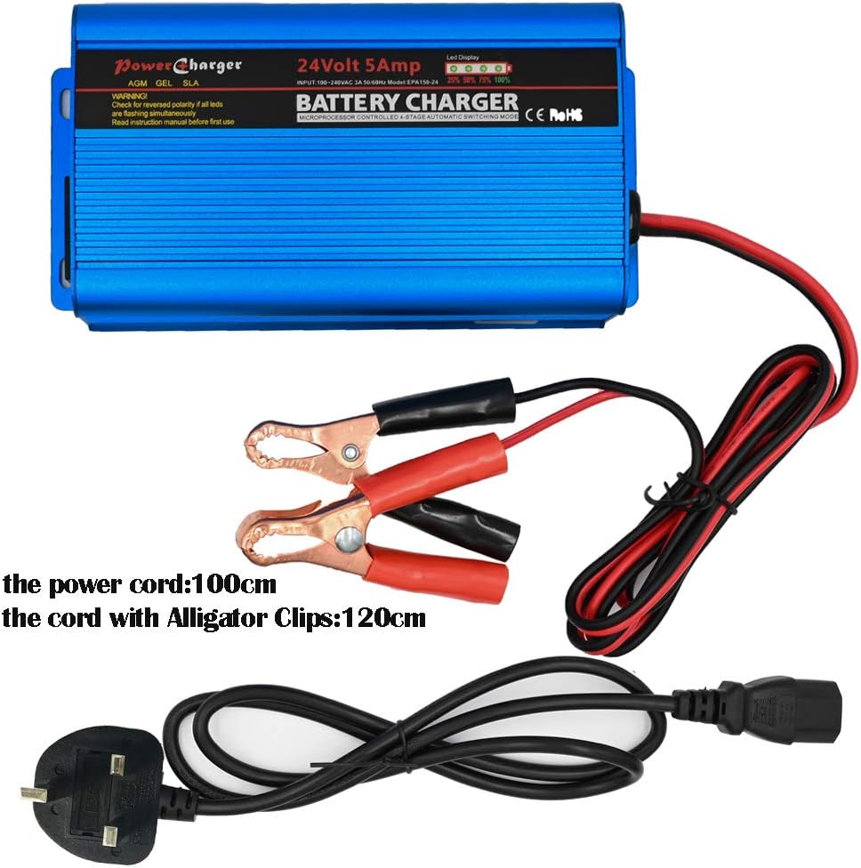 24V Battery Charger Automatic Smart Battery Charger Maintainer 5A Trickle Charger with Alligator Clips for Charging AGM Gel Lead-Acid Batteries for Cars wheelchairs Boats(UK Plug) - Image 3