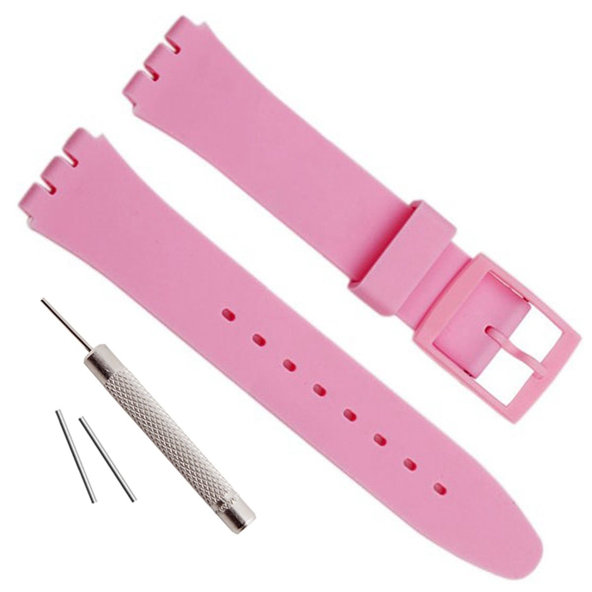 Waterproof Silicone Rubber Watch Strap Watch Band for Swatch (17mm 19mm 20mm) (19mm, Pink)