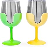 Camco Life is Better at The Campsite Wine Tumbler | Heavy Duty Double Wall Vacuum Insulation | Crafted of 18/8 Stainless Steel | Features Removable Green & Yellow Stems | 2-Pk, 8-oz/Each (51916)
