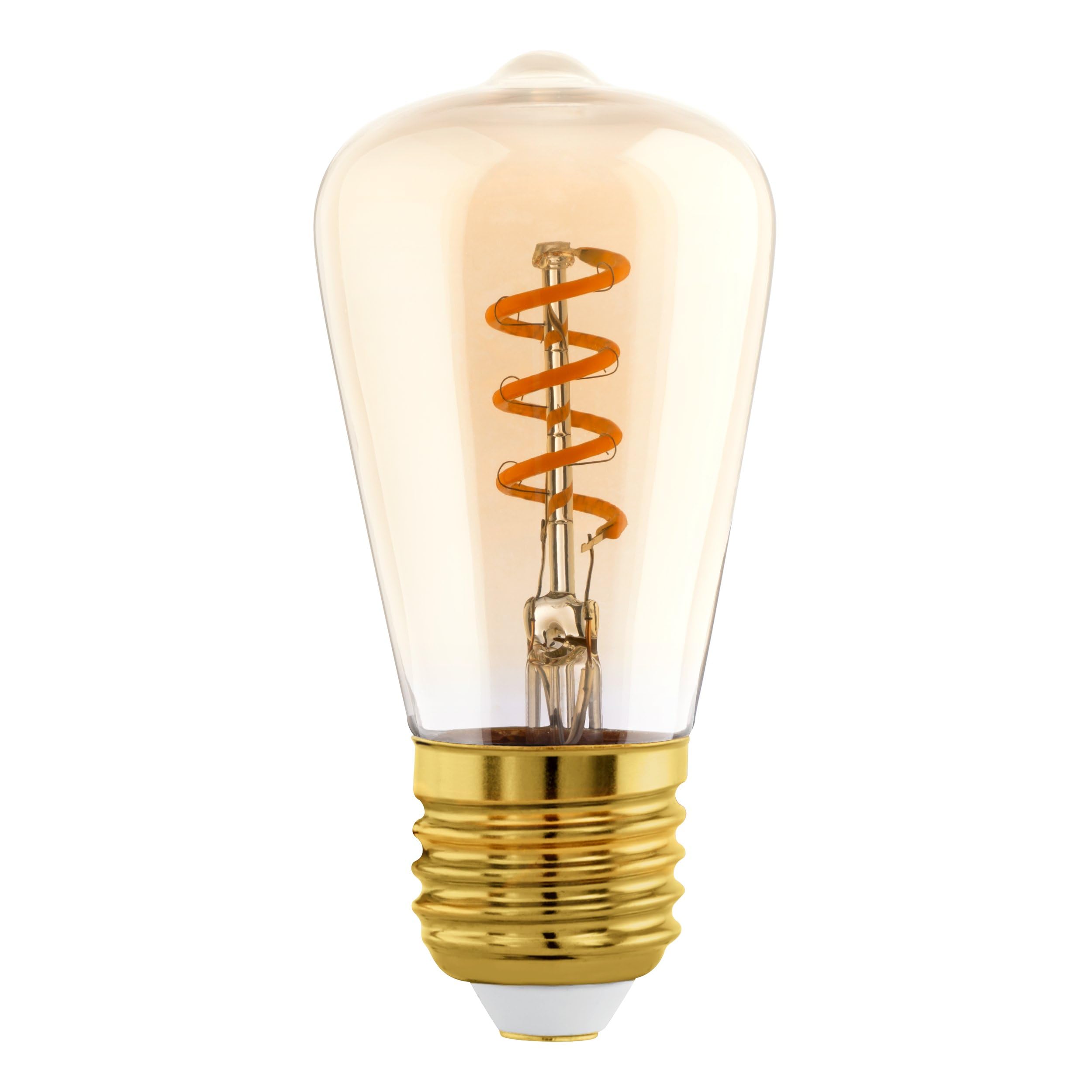 Eglo Dimmable E27 LED, amber vintage spiral filament light bulb, piston-shaped Edison lamp for retro lighting, 4 watt (equivalent to 15 watt), 145 lumen, warm white glow, 2000 Kelvin, ST48, Ø 1.9"