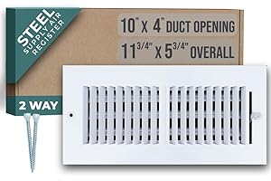 Fits 10x4 Duct Opening 2 Way Steel Air Supply Diffuser by Handua | Register Vent Cover Grille for Sidewall and Ceiling | White | Outer Dimensions: 11.75" X 5.75"