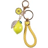 Lemon Keychain - 1 Set Fruit Key Ring for Women Diamond Key Chain for Purse Bag Backpack Car Jewelry Handbag Personalized Keyring Best Gift to Friends Kids Family