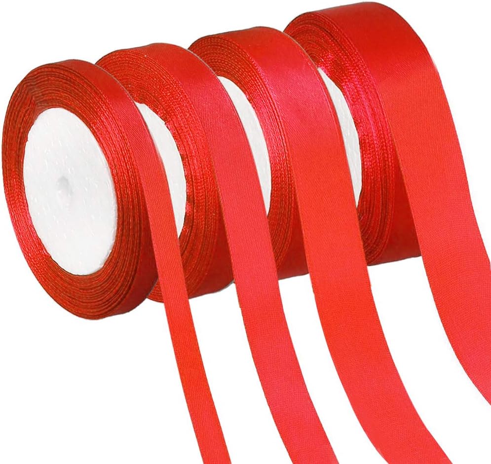 nuoshen 4 Pack Red Ribbon, Double Sided Satin Ribbon Rolls for