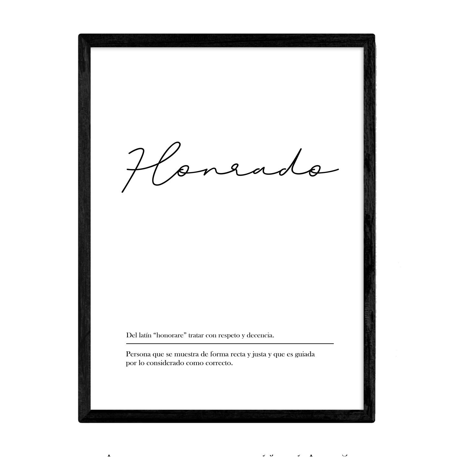 Nacnic Lmina con la definicin de la palabra Honrado en tamao A3 sin marco con Fondo Blanco nrdico