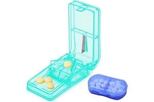 FANSTINOW Pill Cutter for Small Pills, The Best Pill Splitter Multiple Size, Design in USA, Pill Splitter for Large Pills Adjustable, Cut Tablet in 1/2, 1/4, Safety Shield Pill Slicer (Lake Blue) with Pill Case