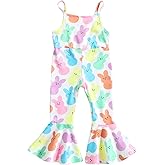 CM C&M WODRO Easter Outfits for Toddler Girls Bell Bottom One Piece Romper Baby Cute Bunny Floral Print Onesies Jumpsuit
