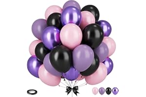 SOWIDE Purple Pink Balloons, 12 Inchs Black Pink Purple Metallic Purple Balloons, Pink and Black Birthday Balloons for Birthday Party Baby Shower Wedding Decorations