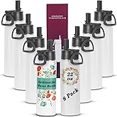 Draheri Sublimation Sports Water Bottle blanks, 22 Oz Sublimation Tumblers, Double Wall Stainless Steel Sports Water Bottle Flask with Portable Handle, Individually Boxed (8 Pack)