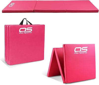 OZE SPORTS Gymnastic Tumble Exercise Mat 6FT Tri Folding Non Slip PU Pink