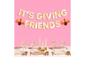 xo, Fetti It's Giving Friends Banner - Gold Foil, 5 Ft. | 3D Turkey Garland, Thanksgiving Dinner Decoration, Friendsgiving Party Sign, Fall Photoshoot Backdrop