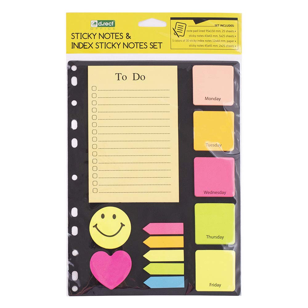 D.RECT Set with Adhesive Strips and Notes Sticky Notes Page Marker with Writeable Sticky Notes Colourful Sticky Notes for Office and Home