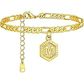 FaithHeart Initial Ankle Bracelets for Women, 18K Gold Plated Stainless Steel Waterproof Anklet with Initials for Women Dainty Anklets Summer Jewelry Gifts