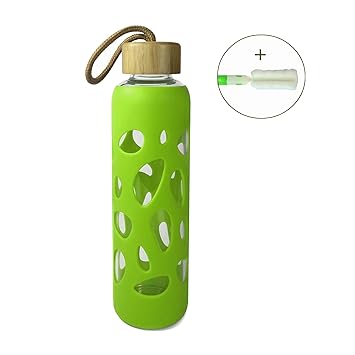 Wenburg Cantimplora Botella de Cristal con Tapa de bambú 550 ml ...