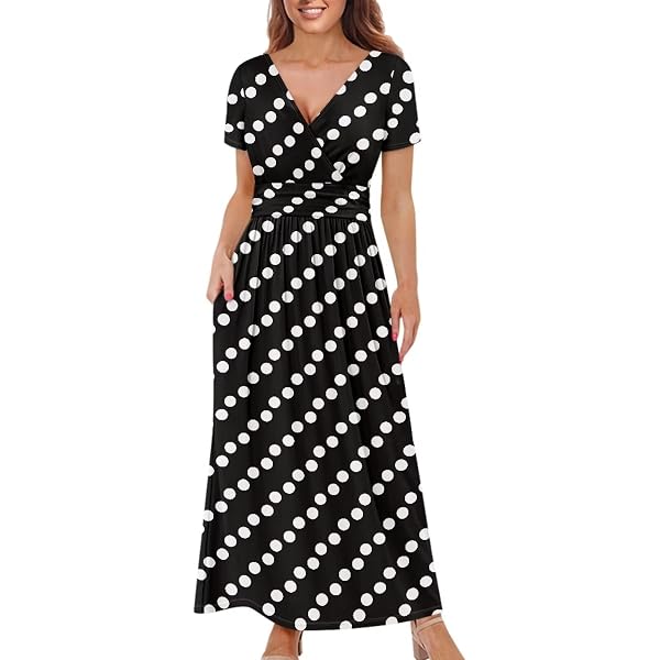 FULAOER Black White Polka Dot Women's Long Sleeve Round Neck Maxi Dress  High Waist Layered A-Line Flowy Maxi Dress XS at Amazon Women's Clothing  store